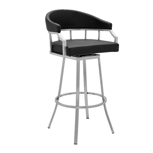 Armen Living Valerie 26" Swivel Black Faux Leather Bar and Counter Stool in Brushed Stainless Steel Finish LCVLBABSBL26 - main